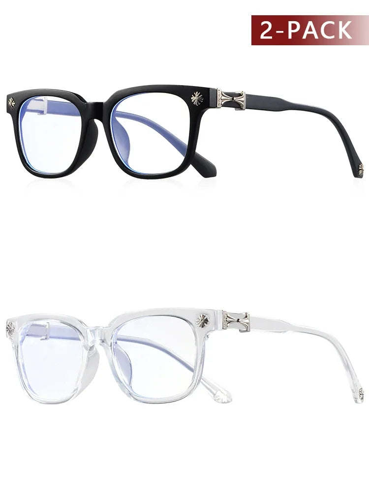TresFindz - Classic 2Pcs Square Anti Blue Light Glasses For Men And Women Black & Transparent Frame Unisex Computer Wearing Women Glasses