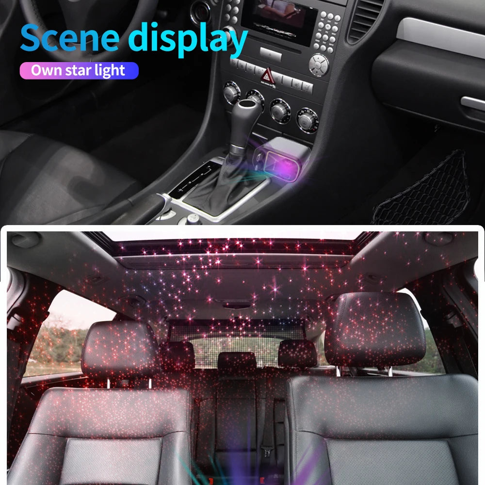 TresFindz - 4 in 1 Car Charger with Retractable Cable Atmosphere Lamp Star Top Light 120W Adapter Car Phone Charger USB Type-C Ports 12-24V