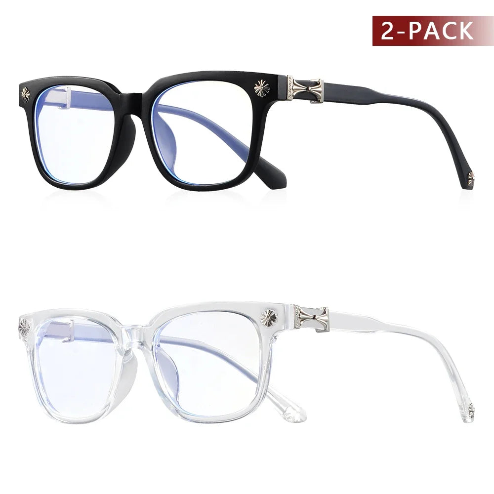 TresFindz - Classic 2Pcs Square Anti Blue Light Glasses For Men And Women Black & Transparent Frame Unisex Computer Wearing Women Glasses