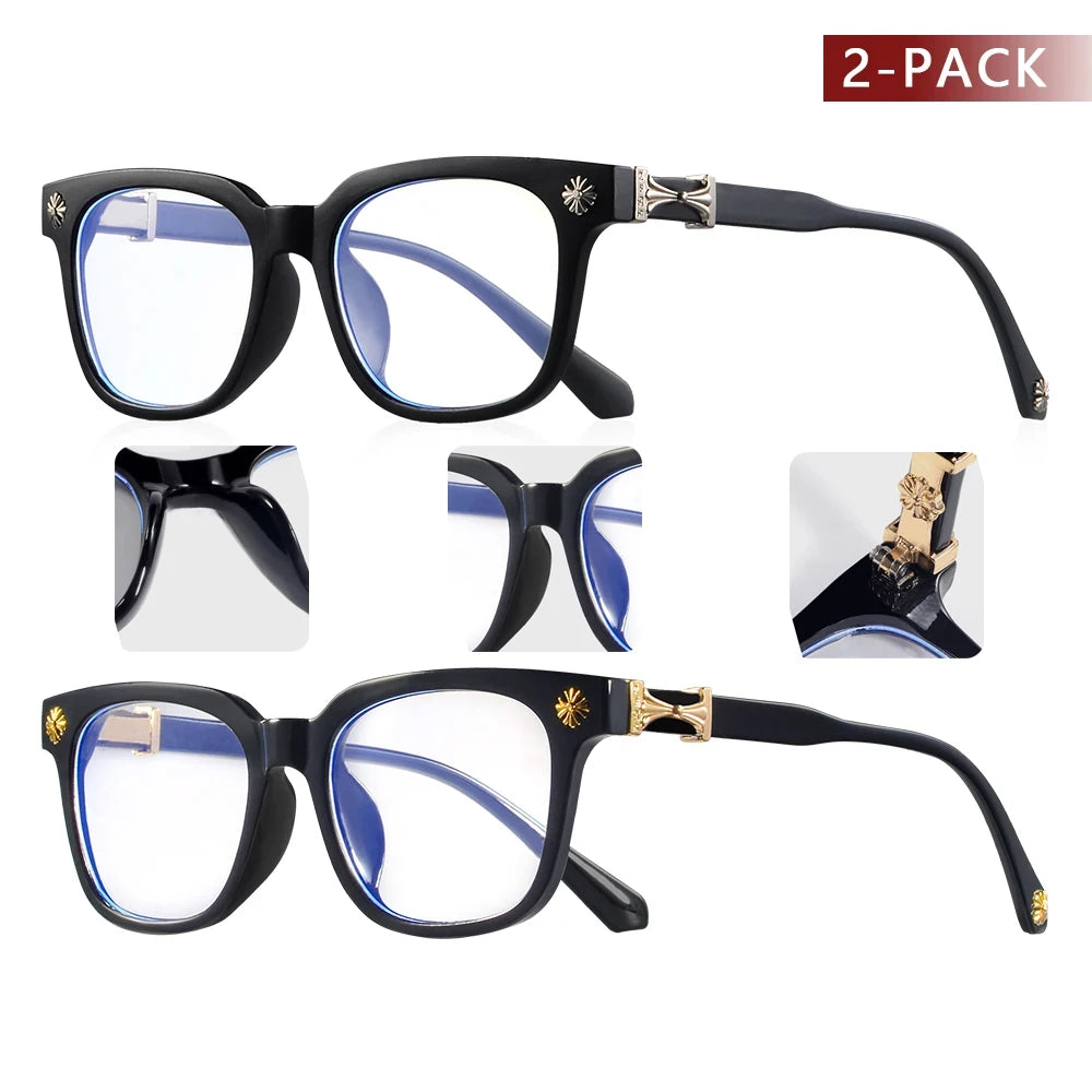 TresFindz - Classic 2Pcs Square Anti Blue Light Glasses For Men And Women Black & Transparent Frame Unisex Computer Wearing Women Glasses